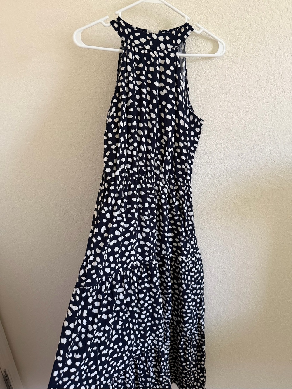 Sleeveless Navy and White Halter Maxi Dress